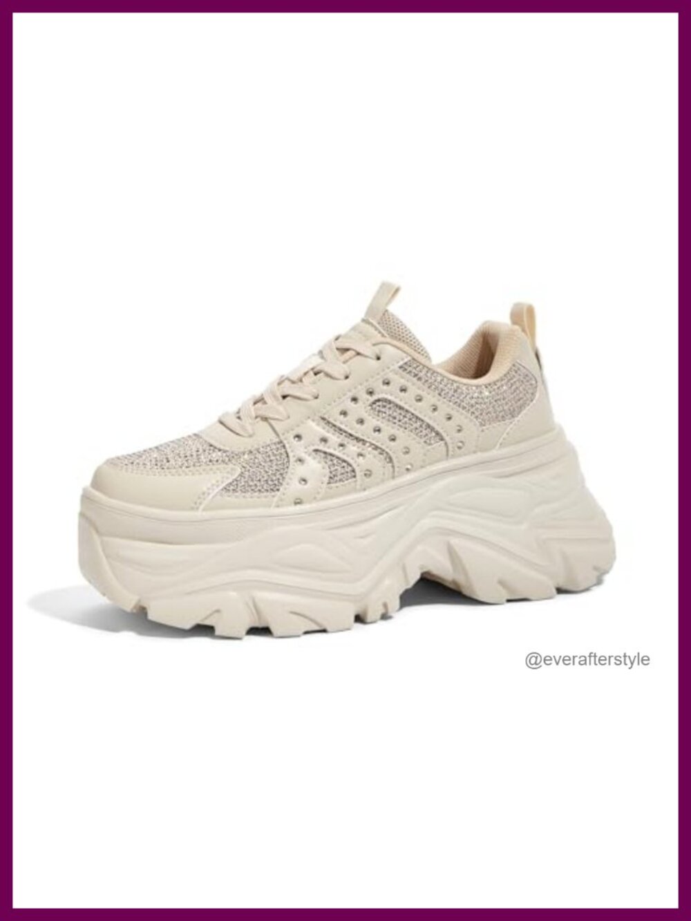 Women's Rhinestone Chunky Sneakers PU Leather Lace-up Fashion Sneakers